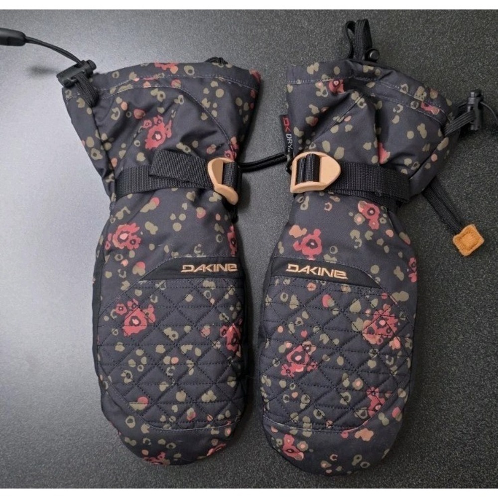 New Dakine Women S/M Camino Leather Mitts Begonia Floral Black Snow Ski Outdoor